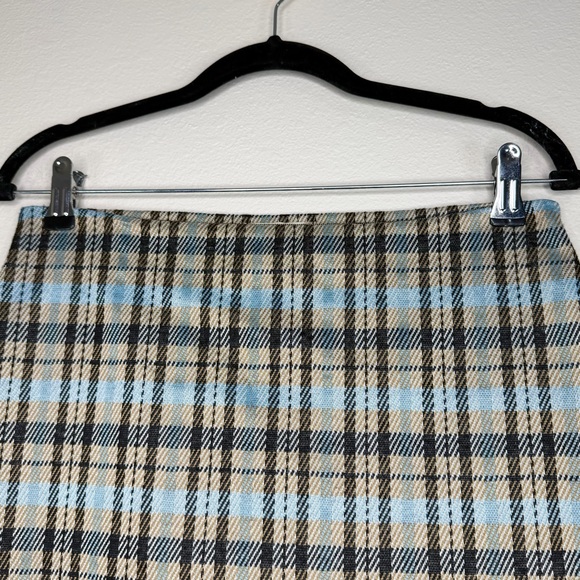 Altar'd State Blue Gold Black Plaid Stretchy Elastic Waist Mini Skirt Sz M - Picture 4 of 13